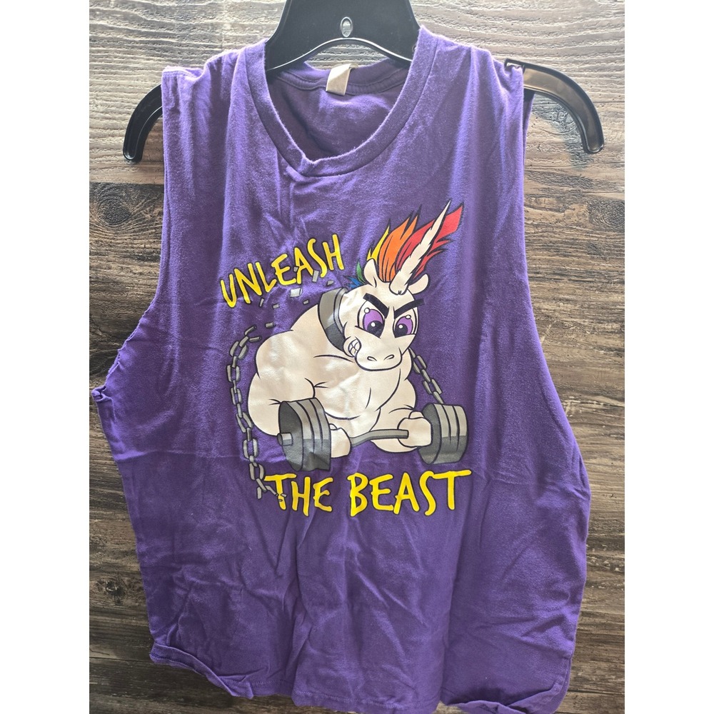 Flex Comics Unleash The Beast Purple Muscle Tank Top Mens Gym Graphic Shirt